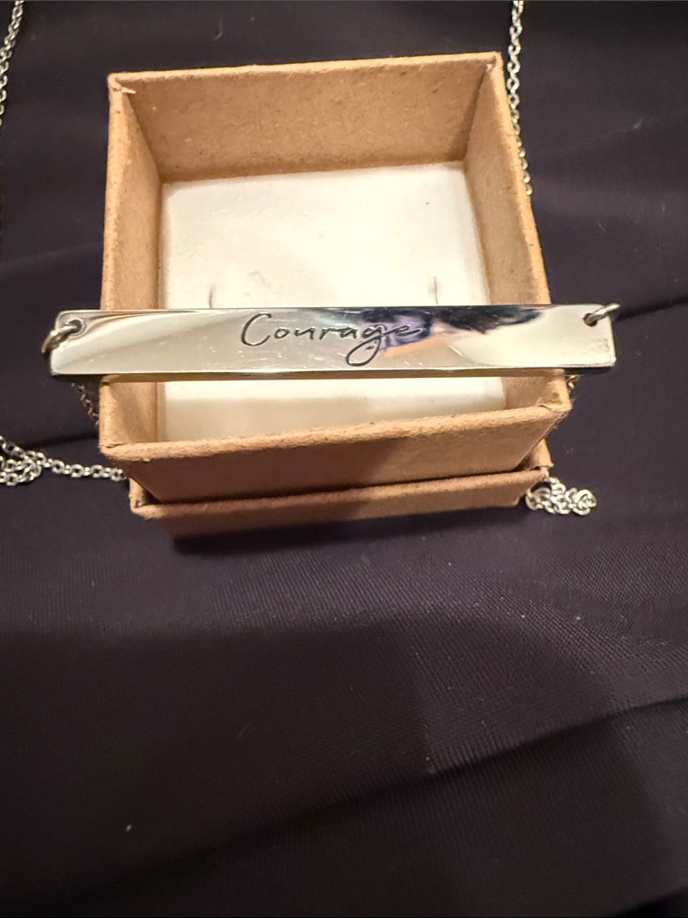 Courage Engraved Silver Bar Necklace - Inspirational Women’s Jewelry